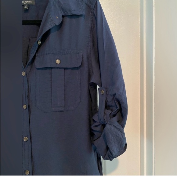 Banana Republic Shirt Dress Midi Long Navy Cargo size Medium - Picture 2 of 9